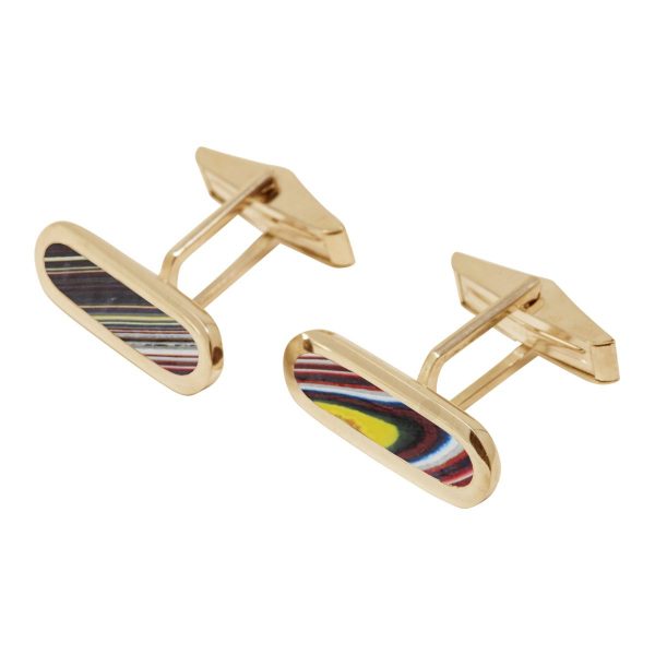 Yellow Gold Fordite Long Oval Cufflinks