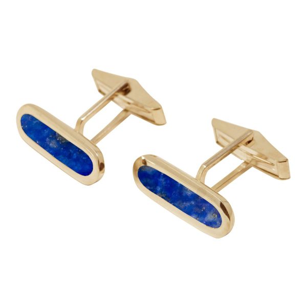 Yellow Gold Lapis Long Oval Cufflinks