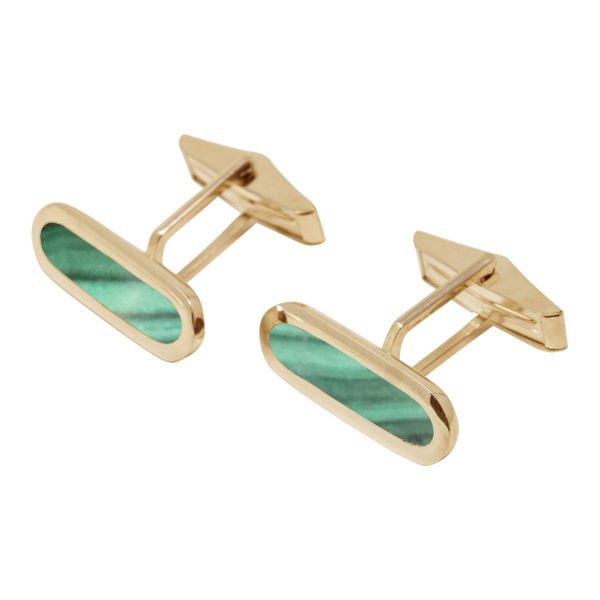 Yellow Gold Malachite Long Oval Cufflinks