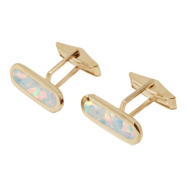 Yellow Gold Opalite Sun Ice Long Oval Cufflinks