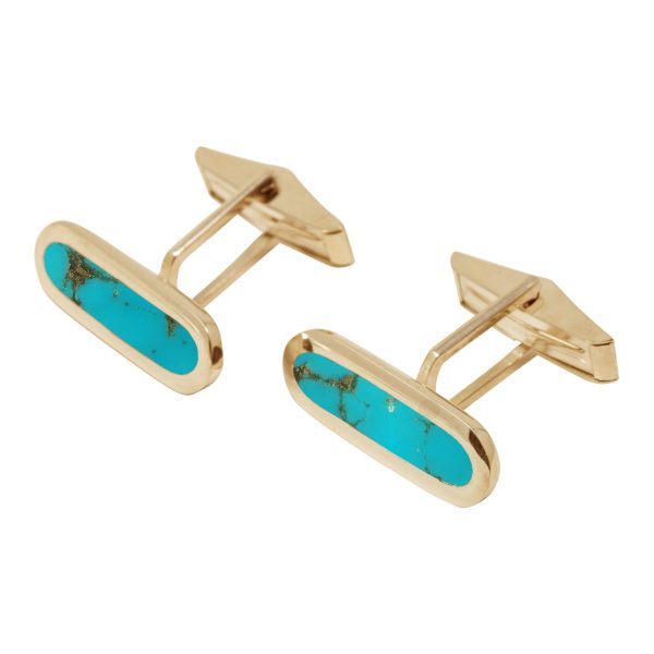 Yellow Gold Turquoise Long Oval Cufflinks