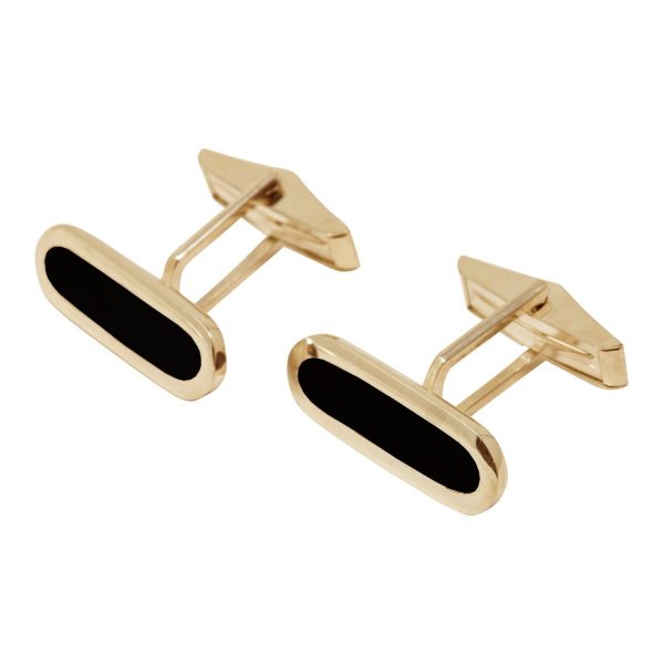 Yellow Gold Whitby Jet Long Oval Cufflinks