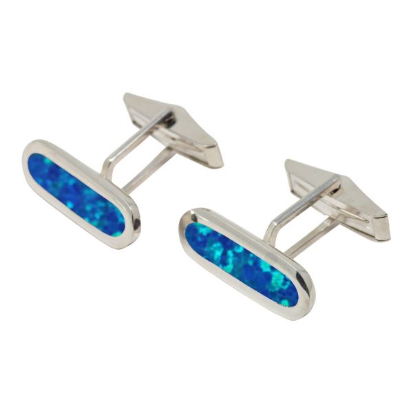 White Gold Opalite Cobalt Blue Cufflinks