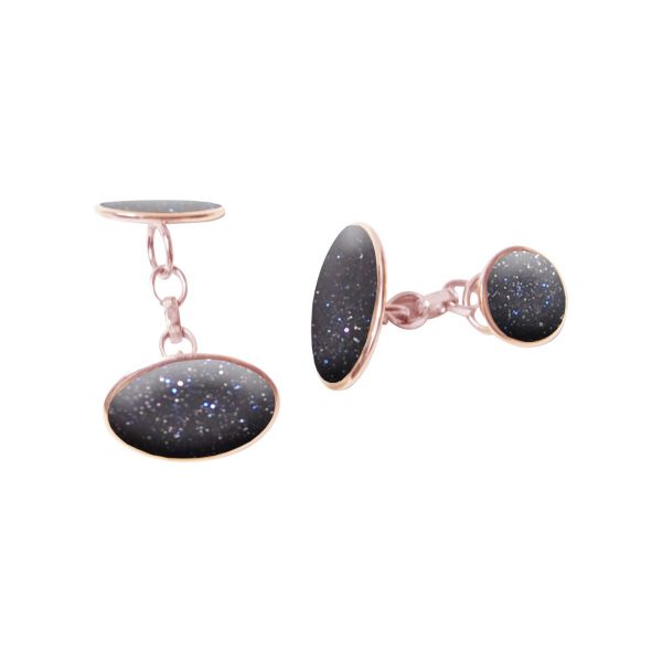 Rose Gold Blue Goldstone Oval Cufflinks