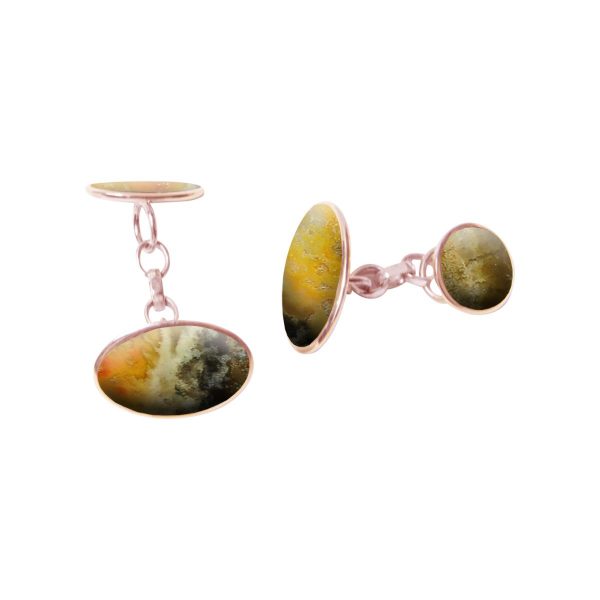 Rose Gold Bumblebee Jasper Oval Cufflinks