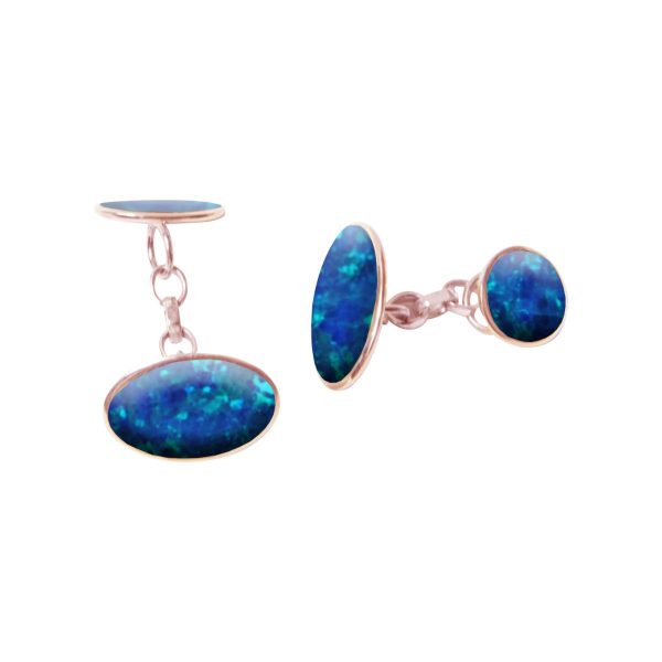 Rose Gold Cobalt Blue Opalite Oval Cufflinks