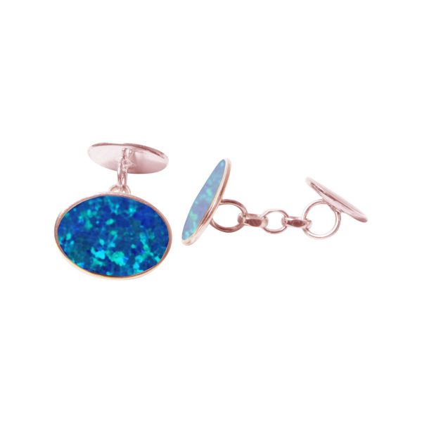 Rose Gold Opalite Cobalt Blue Oval Cufflinks