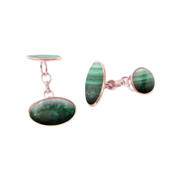 Rose Gold Malachite Oval Cufflinks