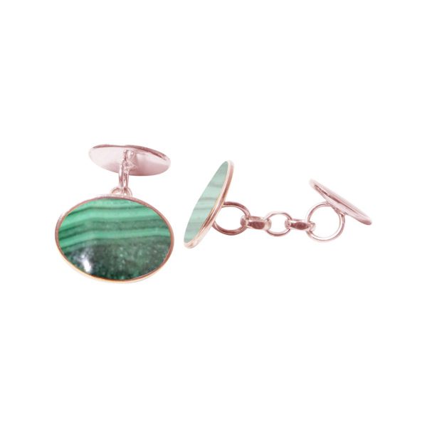 Rose Gold Malachite Oval Cufflinks