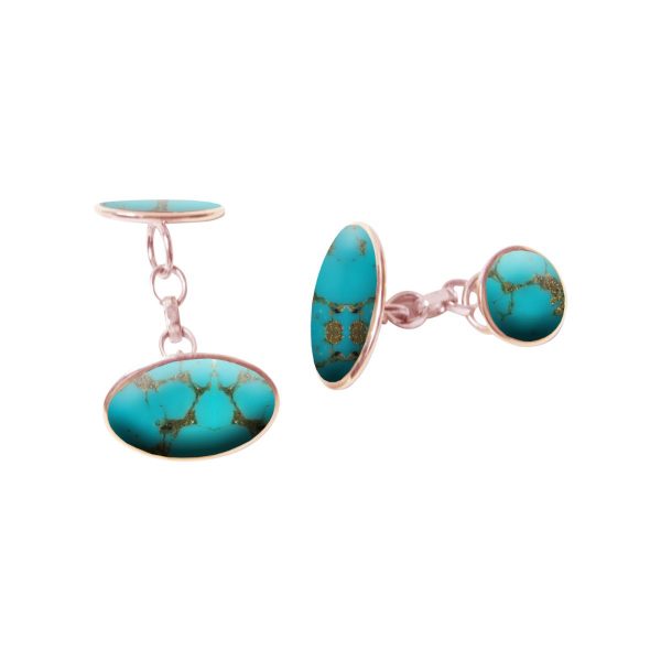 Rose Gold Turquoise Oval Cufflinks