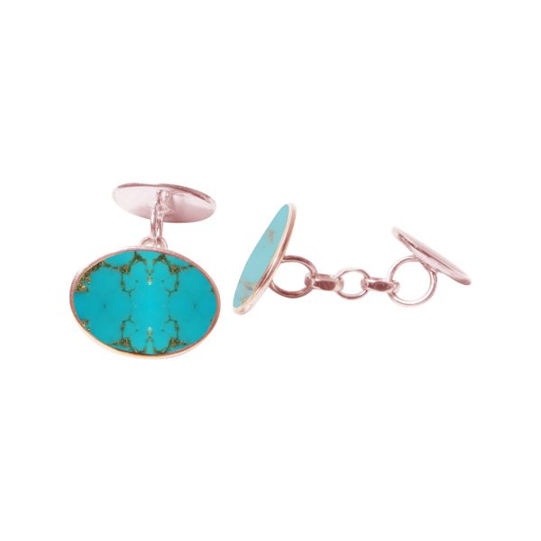 Rose Gold Turquoise Oval Cufflinks