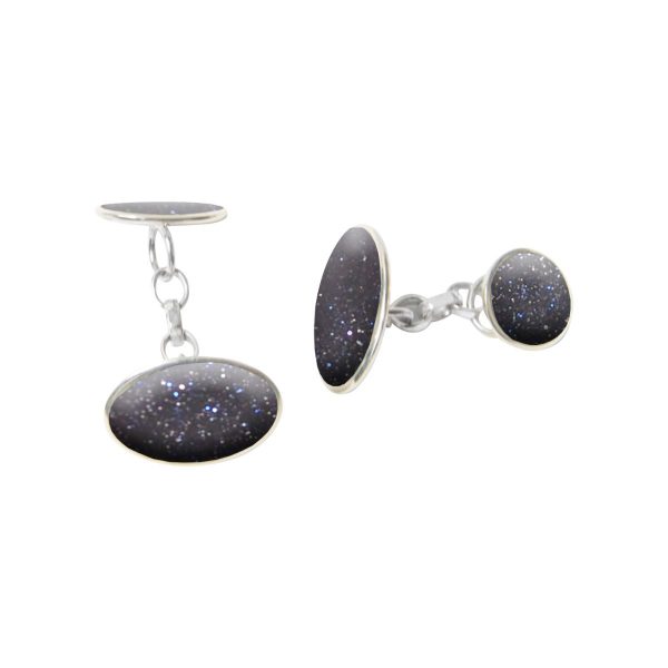 Silver Blue Goldstone Oval Cufflinks