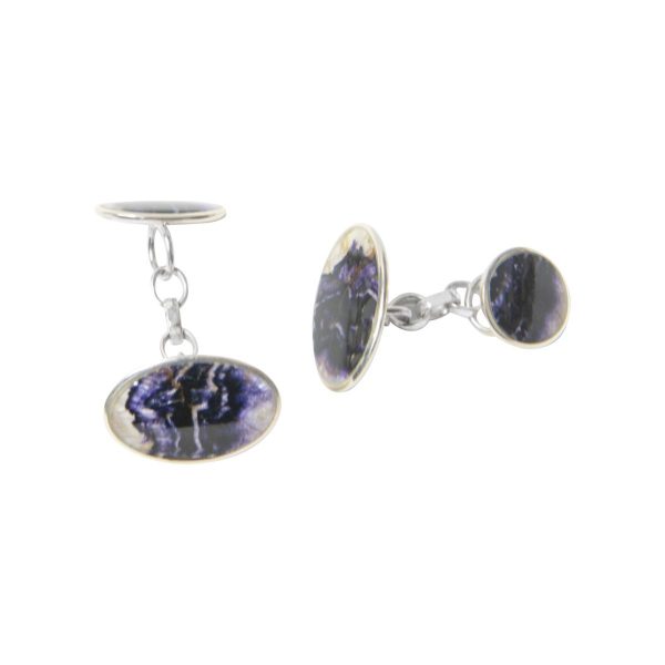 Silver Blue John Oval Cufflinks