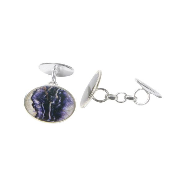Silver Blue John Oval Stone Double Ended Chain Link Cufflinks