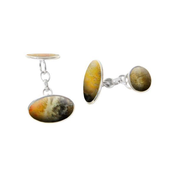 Silver Bumblebee Jasper Oval Cufflinks