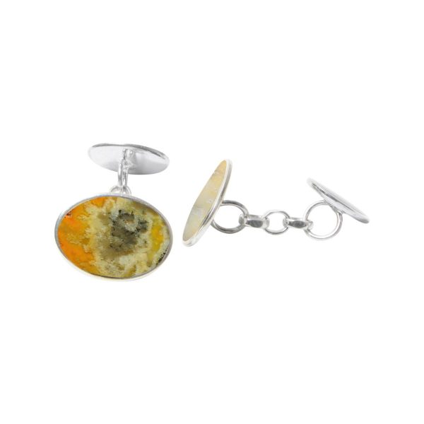 Silver Bumblebee Jasper Oval Cufflinks