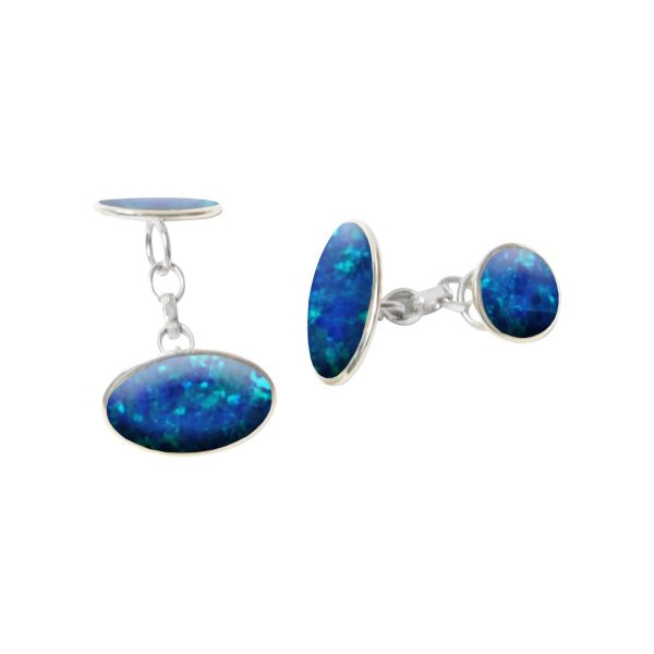 Silver Cobalt Blue Oval Cufflinks