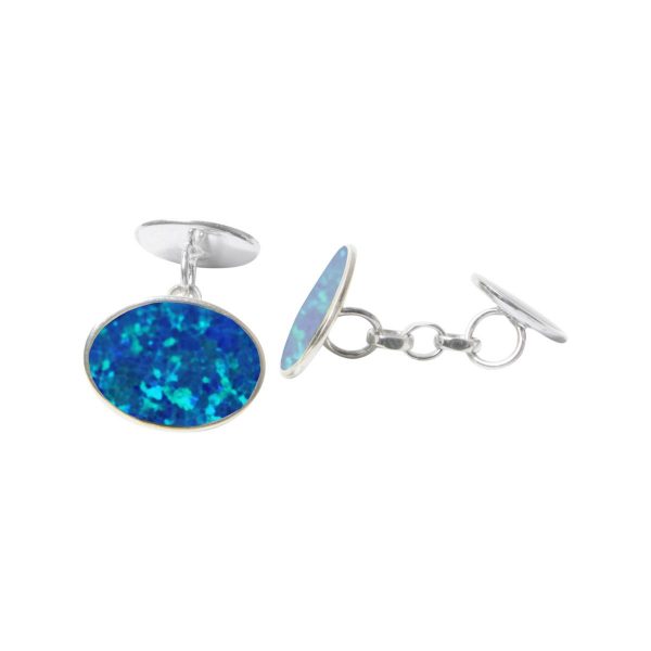 Silver Opalite Cobalt Blue Oval Cufflinks