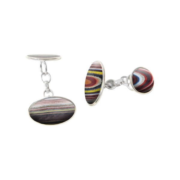 Silver Fordite Oval Cufflinks