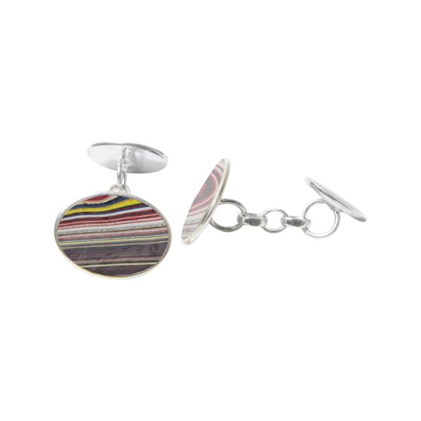 Silver Fordite Oval Cufflinks