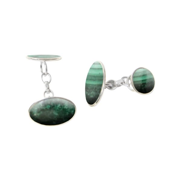 Silver Malachite Oval Cufflinks