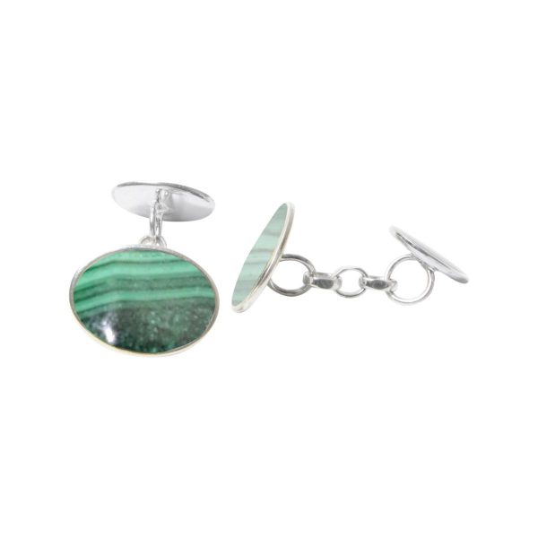 Silver Malachite Oval Cufflinks