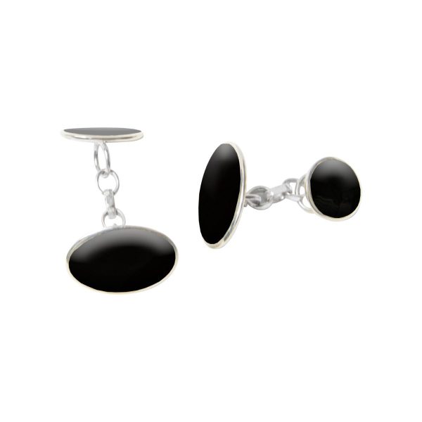 Silver Whitby Jet Oval Cufflinks