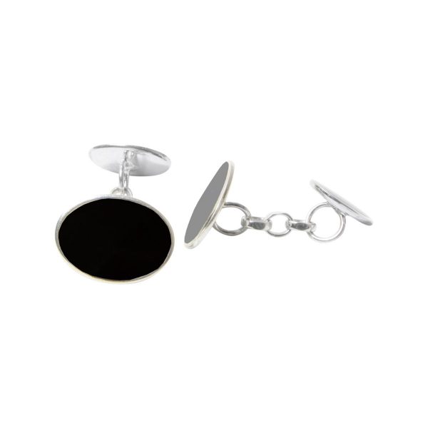 Silver Whitby Jet Oval Cufflinks