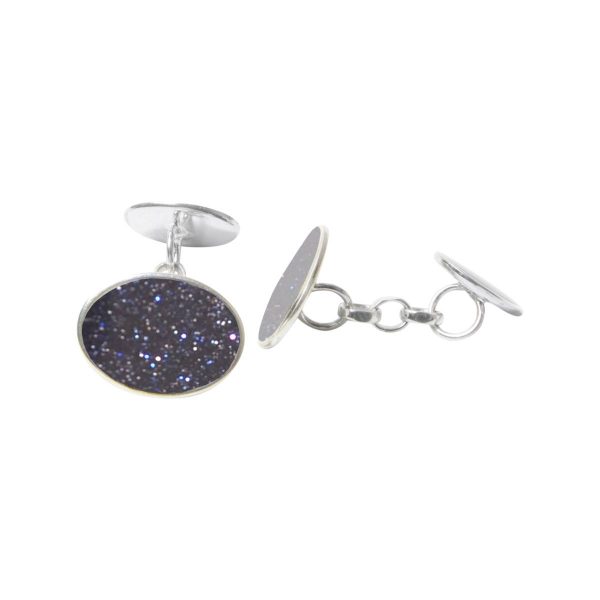 White Gold Blue Goldstone Oval Cufflinks