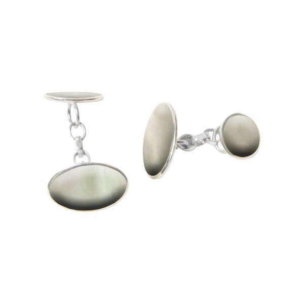 White Gold Mother of Pearl Oval Cufflinks