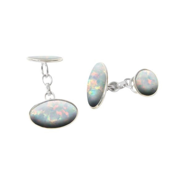 White Gold Opalite Sun Ice Oval Cufflinks