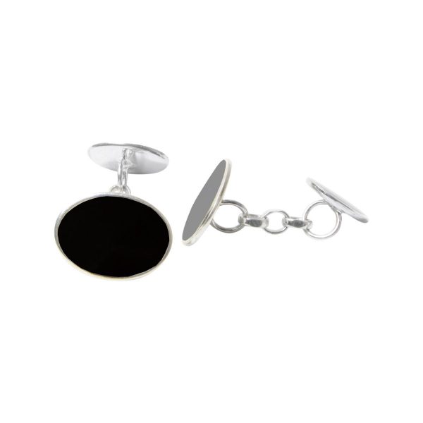 White Gold Whitby Jet Oval Cufflinks