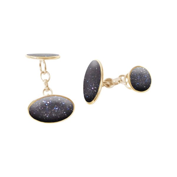 Yellow Gold Blue Goldstone Oval Cufflinks