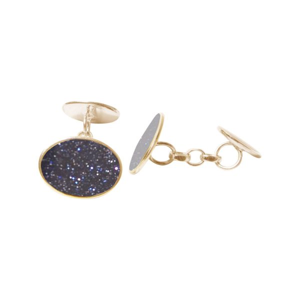 Yellow Gold Blue Goldstone Oval Cufflinks