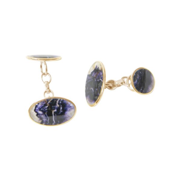 Yellow Gold Blue John Oval Cufflinks