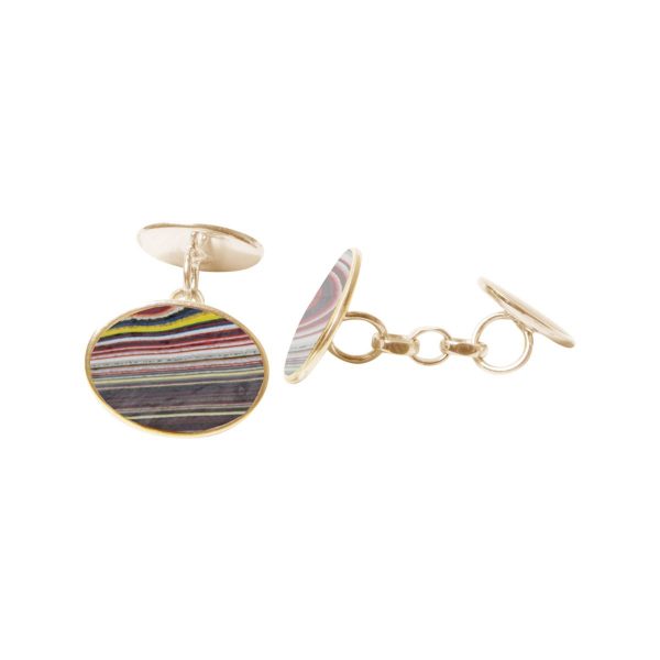 Yellow Gold Fordite Oval Cufflinks