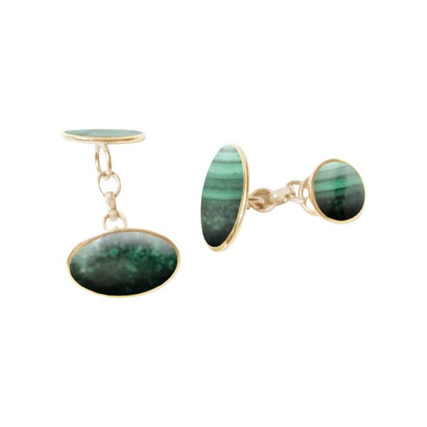 Yellow Gold Malachite Oval Cufflinks