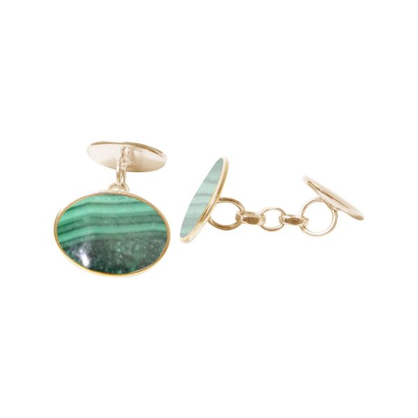 Yellow Gold Malachite Oval Cufflinks