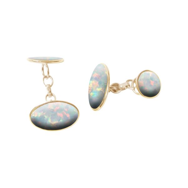 Yellow Gold Opalite Sun Ice Oval Cufflinks