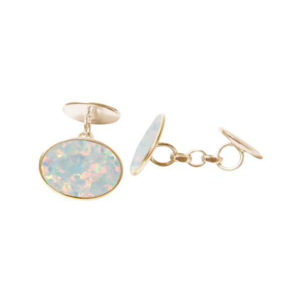 Yellow Gold Opalite Sun Ice Oval Cufflinks