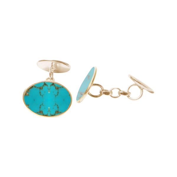 Yellow Gold Turquoise Oval Cufflinks