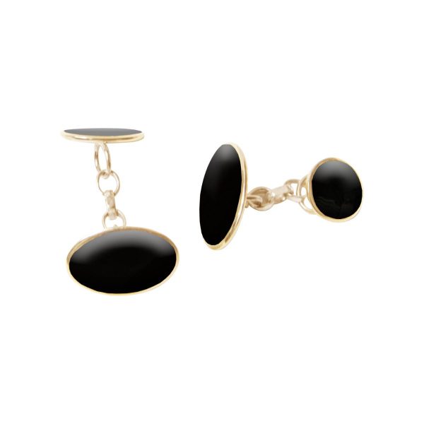 Yellow Gold Whitby Jet Oval Cufflinks