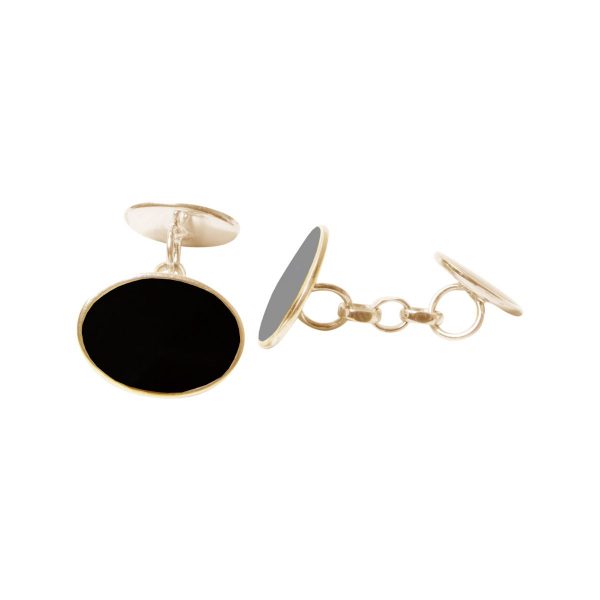 Yellow Gold Whitby Jet Oval Cufflinks