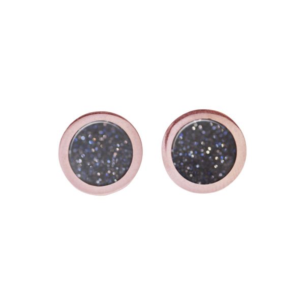 Rose Gold Blue Goldstone Round Stud Earrings