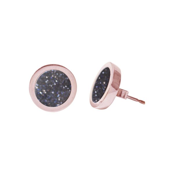 Rose Gold Blue Goldstone Round Stud Earrings