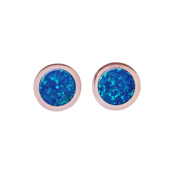 Rose Gold Opalite Cobalt Blue Round Stud Earrings