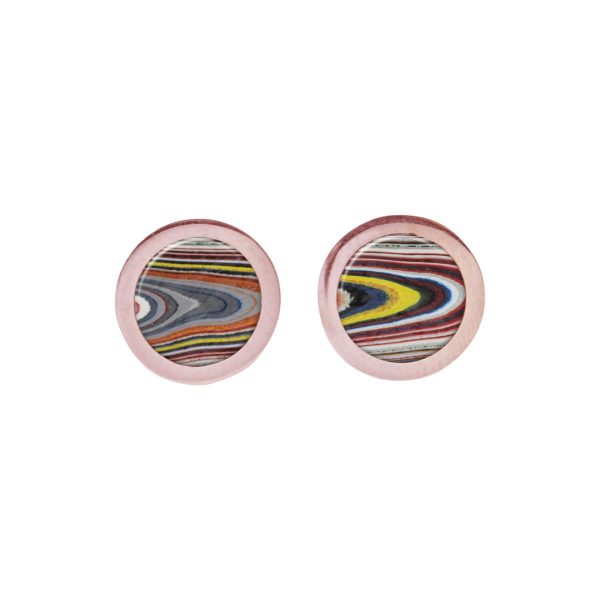 Rose Gold Fordite Round Stud Earrings