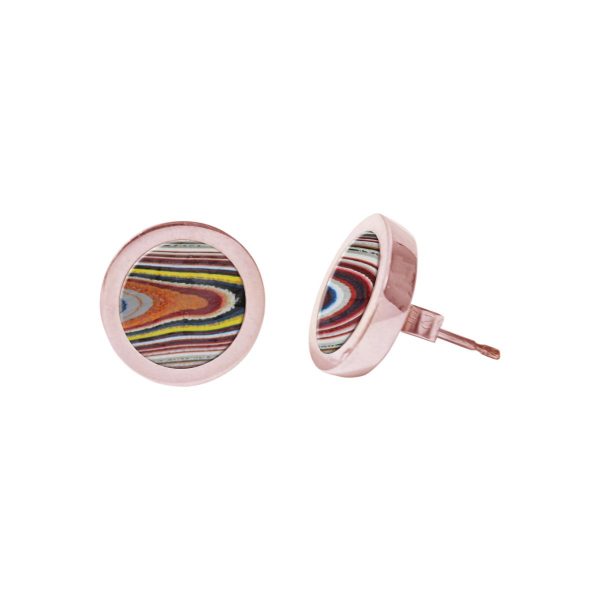 Rose Gold Fordite Round Stud Earrings