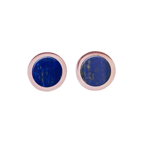 Rose Gold Lapis Round Stud Earrings