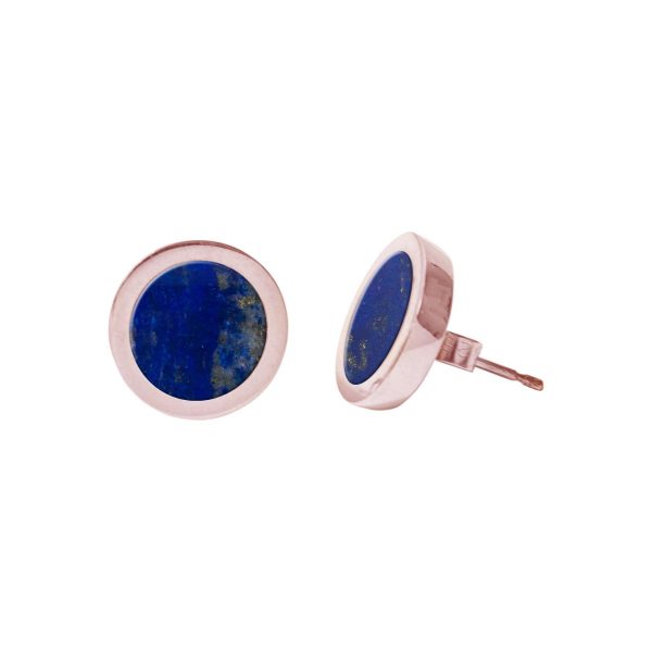 Rose Gold Lapis Round Stud Earrings